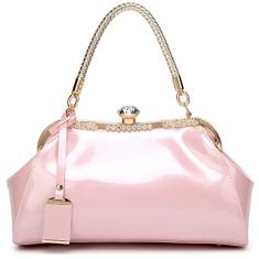 YOUNXSL Bolsa feminina de couro envernizado brilhante com alça superior, bolsa de ombro para noite, bolsa de ombro para casamento, bolsa retrô, rosa, One Size