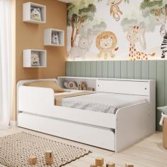 Bicama Infantil Solteiro com Módulo e Proteção Lateral Caracol Movelbras - Branco