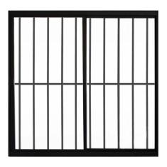 Janela de Alumínio Preto Vitro de Correr 2 Folhas Com Grade Hale Esqua