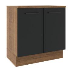 Balcão Madesa Agata 80cm 2 Portas Rustico Preto
