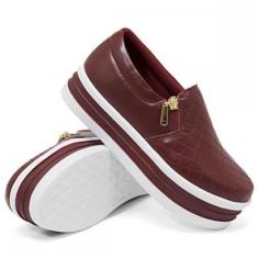 Tênis Feminino Slip On Sola Alta Calce Fácil Zíper Lateral-Feminino