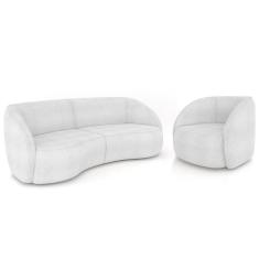 Sofá 3 Lugares Orgânico 288cm E Poltrona Zion M22 Boucle Branco - Mpozenato