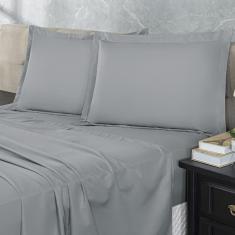 Jogo Lençol Elastico 300 Fios Queen 4 Peças Hotel Cinza