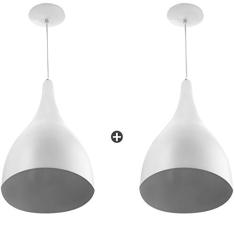 Kit 2 Lustres Pendente Gota Pequena De Alumínio 21cm Soquete E-27 Branco