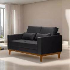 Sofá Living Valência 1,58mt - Base Madeira - material sintético Preto 