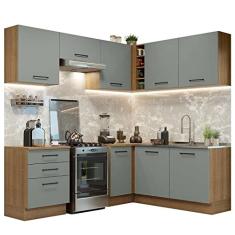 Cozinha Completa de Canto Madesa Agata 399002 com Armário e Balcão (sem Tampo e Pia) - Rustic/cinza