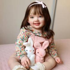 Boneca Reborn Princess Girl Wamdoll 71 cm com cabelo e roupa castanhos