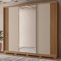 Guarda-roupa Casal 3 Portas De Correr Com Espelho Carvalho-fendi