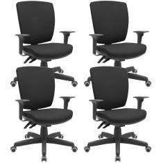 Kit 04 Cadeiras De Escritório Diretor Office Giratória Preto Alta Flexi P03 Poliéster Preto - Lyam