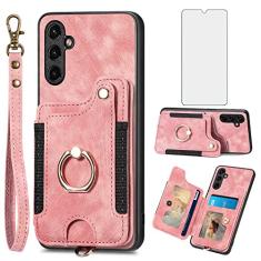 Asuwish Capa de telefone para Samsung Galaxy A34 5G capa carteira com protetor de tela de vidro temperado e alça de pulso RFID suporte de cartão de crédito anel acessórios de celular A 34 34A mulheres