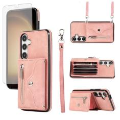 Capa de telefone para Samsung Galaxy S24 5G capa carteira e protetor de tela de vidro temperado com alça transversal de pulso cordão suporte para cartão de crédito acessórios de celular S 24 24S GS24