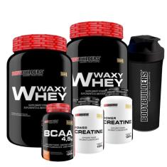 Kit 2x Whey Protein Waxy Whey 900g + BCAA 4,5 100g + 2x Creatina 100g + Coqueteleira - Bodybuilders-Unissex