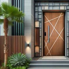 Kit Porta de Madeira Frisada 215,5x96,5cm Batente 14cm Fechadura Digital e Puxador Rodam Natural