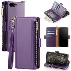 Antsturdy Capa carteira para iPhone 7 Plus com porta-cartões para mulheres e homens, 【Bloqueio RFID】 Capa para celular iPhone 8 Plus de couro PU, capa à prova de choque com alça com zíper e