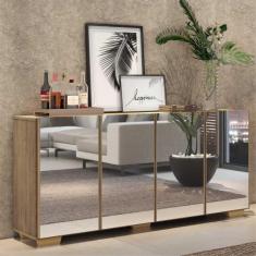 Aparador Buffet 4 portas c/ Espelho e Pés Quadrados Vegas Multimóveis 