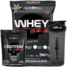 Kit Black Skull Whey Protein TURBO Concentrado 907g+ Creatina Monohidr