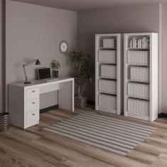 Conjunto Home Office com 1 Escrivaninha 3 Gavetas com 2 Estantes Espresso Móveis Branco