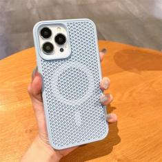 Capa luxuosa de dissipação de calor para iPhone 15 14 13 12 Pro Max Plus 11 Carregador sem fio respirável capa de cor sólida, Skyblue, para iPhone 13 Pro