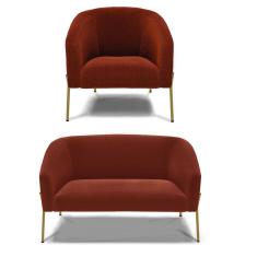 Sofá Namoradeira e Poltrona Pé Ferro Dourado Stella Bouclê Terra D03 - D`Rossi