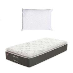 Colchão Solteiro Safira Plush Molas Ensacadas (34x88x188) Branco e Cinza com Travesseiro Guldi Soft Nasa Branco