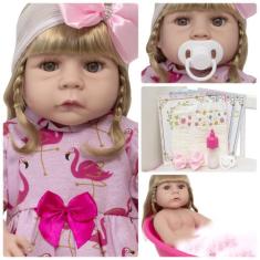 Bebe Reborn Menina Loira Linda Corpo de Vinil Pode Banho - Cegonha Reb