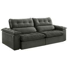 Sofá 5 Lugares Retrátil e Reclinável Jobi com USB Veludo Cinza 297 cm