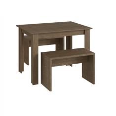 Conjunto Mesa Fixa 2 Bancos de 2 Lugares Móveis Canção - Ameixa Negra