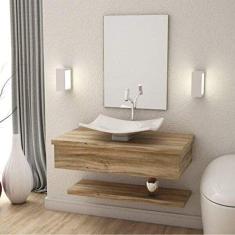 Bancada para Banheiro 80cm com Cuba Folha F44 e Prateleira 805w Metrópole Compace Carvalho