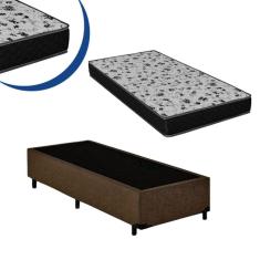 Cama Box Solteiro Colchão Espuma D33 Bordado + Box Suede Marrom 44x78x188