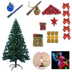 Árvore Natal Verde 1,50M 320 Galhos 75 Enfeites Pisca 110V