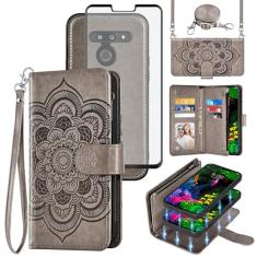 Asuwish Capa de telefone para LG G8 ThinQ Carteira com zíper destacável capa celular com protetor de tela de vidro temperado alça transversal porta cartão flor LGG8 Thin Q G 8 LG8 G8thinq LGG8thinq 8G