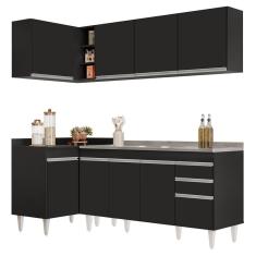 Armário De Cozinha Modulado De Canto Direito 4 Peças Cp42 Com Pia Inox Preto - Lumil