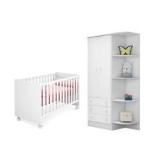 Guarda Roupa Infantil 2 Portas e Berço Mini Cama Branco - Qmovi