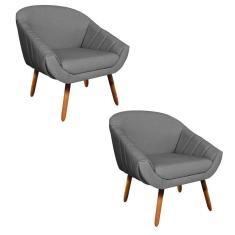 Kit 02 Poltronas Giovana Linho Grafite Pés Palito Castanho