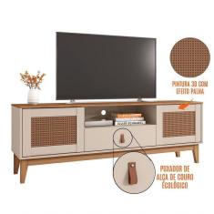 Rack Sala Esmeralda Para Tv Até 60 Polegadas Pés Em Madeira Off White/noce