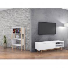 Conjunto Rack para TV até 48 Polegadas 1 Porta e Estante 2 Nichos Serra Belezas Naturais Estilare Branco/Madeirado