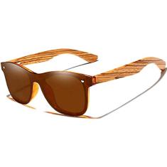 Óculos de Sol Kingseven Retro Hastes de Madeira Lente Plana Estilo Square Nova Moda com Proteção Uv400 Polarizados Z-5504 (C3)