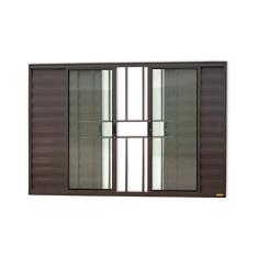Janela Janela Veneziana Confort 6 Folhas com Grade Vidro Liso 120cm x 150cm Brimak Corten