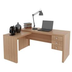 Mesa Para Home Office Com 03 Gavetas Amêndoa -Tecno Mobili