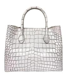 Bolsa feminina exótica genuína de couro de jacaré autêntica bolsa de ombro feminina grande bolsa de trabalho feminina, Branco, 32cm(Width) x 25cm(Height) x 14cm(Deep)