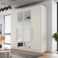 Guarda Roupa Casal Espelho 4 Portas 3 Gavetas Nantes Off White Móveis Europa