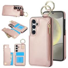 Capa carteira para Samsung Galaxy A25 5G, 3 compartimentos para cartão, 1 bolso com zíper, suporte de fecho magnético com suporte de anel à prova de choque com bloqueio de RFID para Samsung A25 5G