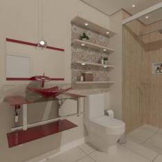 Gabinete de vidro 70cm iq inox com cuba quadrada - vermelho cereja - C