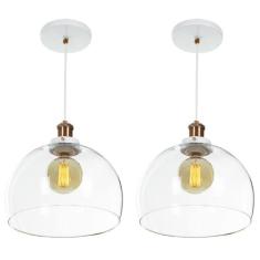 Kit 2 Lustre Pendente Château Bola Grande Vidro Branco Cobre - MARRYLU