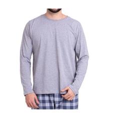 Camiseta Masculina Algodão Mescla Sepie LS224 Manga Longa, M, Mescla