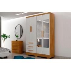 Guarda Roupa 4 Portas e 3 Gavetas c/Espelho e Pés Encanto Freijo Cumar