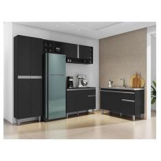 Cozinha Ambiente Vanessa e Balcão de Pia Tatiane 120 cm Preto Fosco - ajl