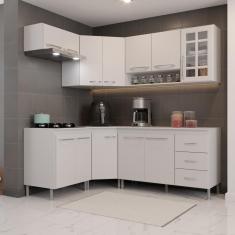 Cozinha Modulada Completa Fidelitá Viena 6 Peças 340cm 12 Portas 3 Gavetas Com Tampo Branco