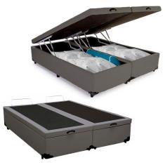 Cama Box Baú King Bipartido Sintético Sereneprime Cinza 192x203x44
