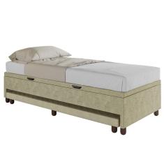 Bicama Box Baú Solteiro 88x188 Cm Samy S05 Veludo Bege - Mpozenato